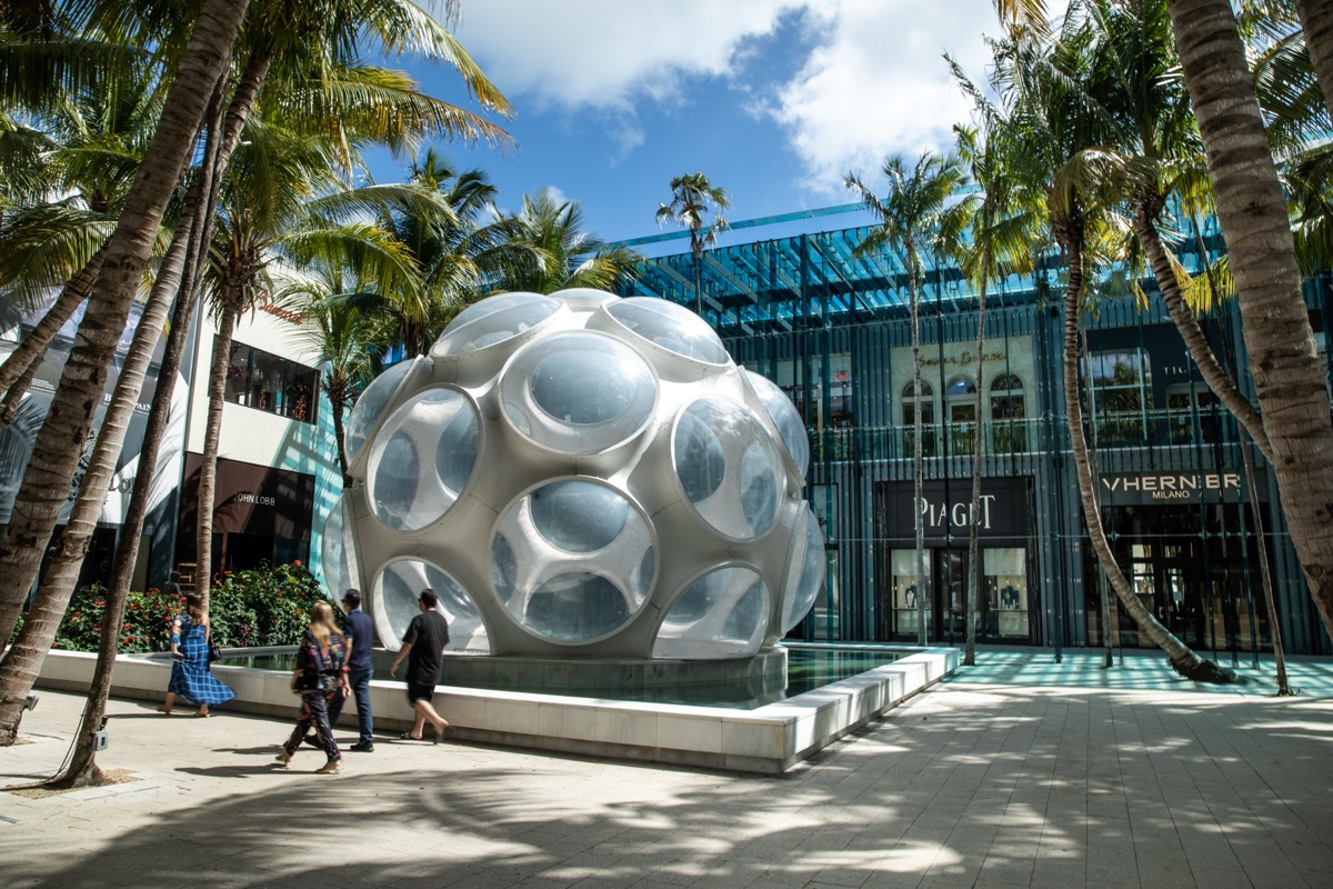 An outdoor modernist sculpture within the Miami Design District